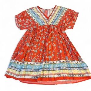 Haptics Floral Boho Peasant Dress Womens Large Festival Vacation Summer Colorful